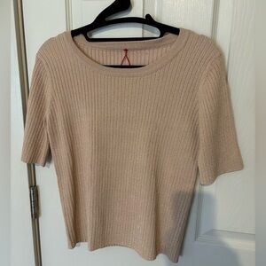 LE BON SHOPPE Short Sleeve Sweater Ribbed Champagne Women's M/L